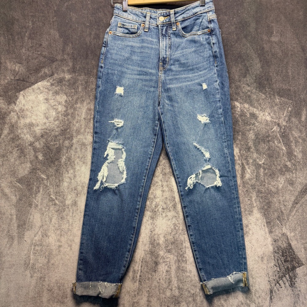 Old Navy Jeans Womens 2 Blue Cotton OG Straight Higher High Rise Distressed